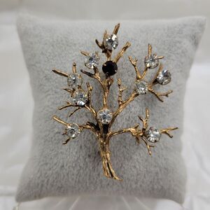 Vintage Sterling Vermeil Tree of Life Crystal Brooch 2 in. Mother's Pin